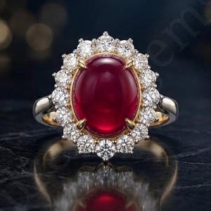 Vintage Star Ruby Ring, Oval Red Star Ruby Halo Ring, Engagement Ring, Art Deco Statement Ring, July Birthstone Jewelry, Gift For Her