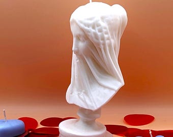 Veiled Virgin Mary Bust Candle – Handmade Soy Wax Sculpture, Blessed Mother Statue Decor