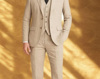 Handgemaakt linnen pak voor heren, aangepast linnen jasje, linnen trouwpak, linnen broek cadeaus voor hem, linnen blazer bruidsjonkers
