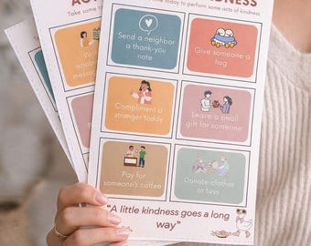 Random Acts of Kindness Cards Printable | 20 Kindness Activities | Positivity Digital Download