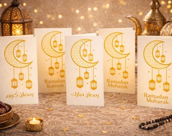 Ramadan Mubarak Greeting Cards Set of 6 Printable Islamic Moon Lantern Designs Modern Elegant