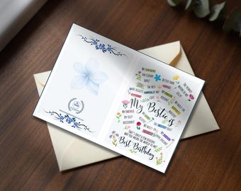Floral Friend Birthday Card: Side Fold Printable Greeting (Digital Download)