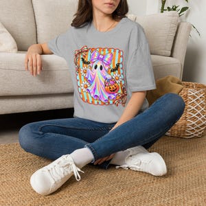 Rainbow Bow Ghost T-Shirt | Cute Halloween Ghost with Pumpkin Trick or Treat