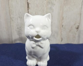 Vintage White Ceramic Bowtie Cat Creamer MCM