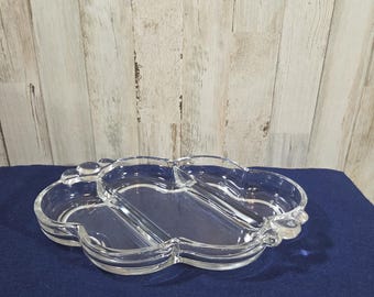 Vintage 1950s Duncan & Miller glass relish dish Canterbury Pattern
