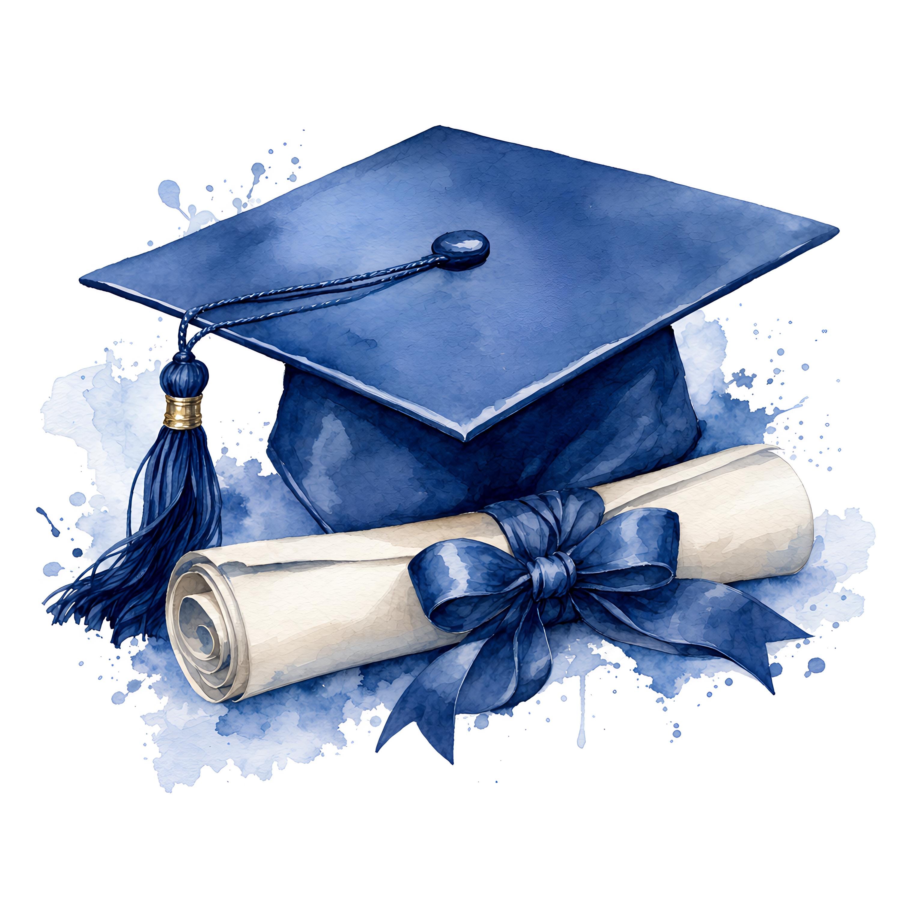 Watercolor Graduation Cap Clipart Bundle JPG, Blue Graduation Hat ...