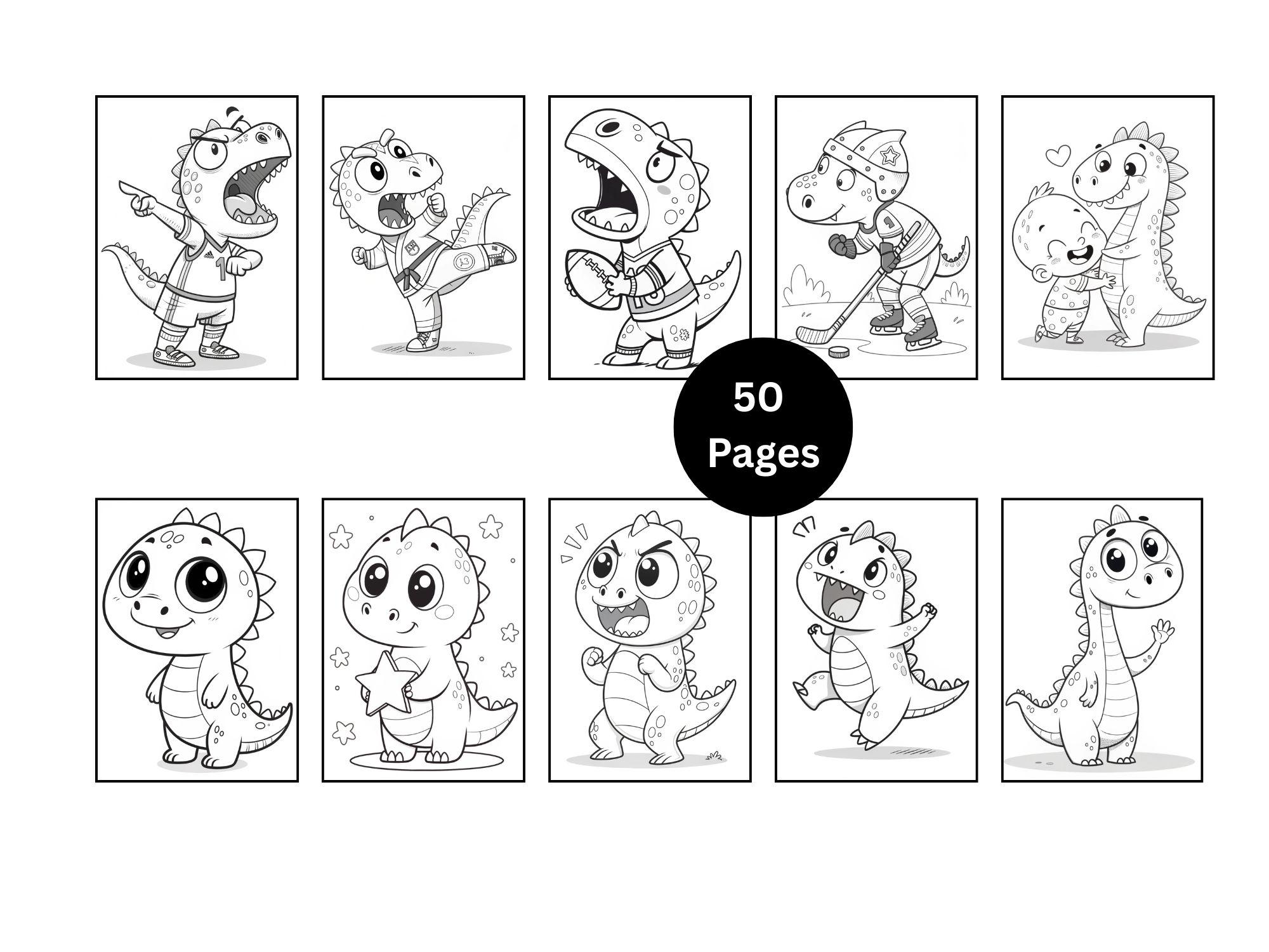 50 Kawaii Dinosaur Coloring Pages for Toddlers, Cute Dinosaurs With ...