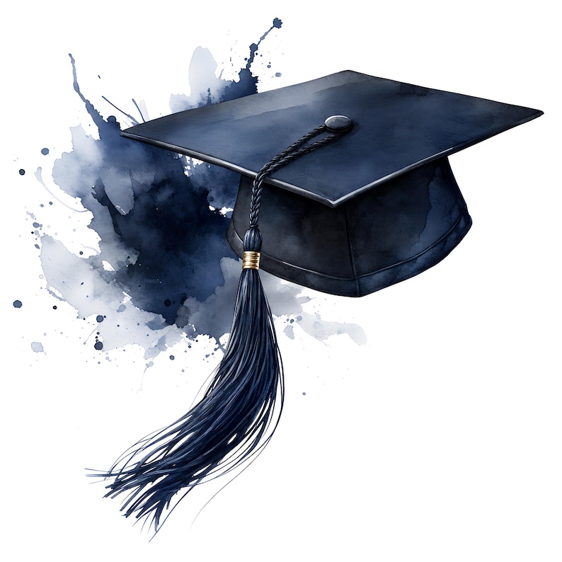 Watercolor Graduation Cap Clipart Bundle JPG, Blue Graduation Hat ...
