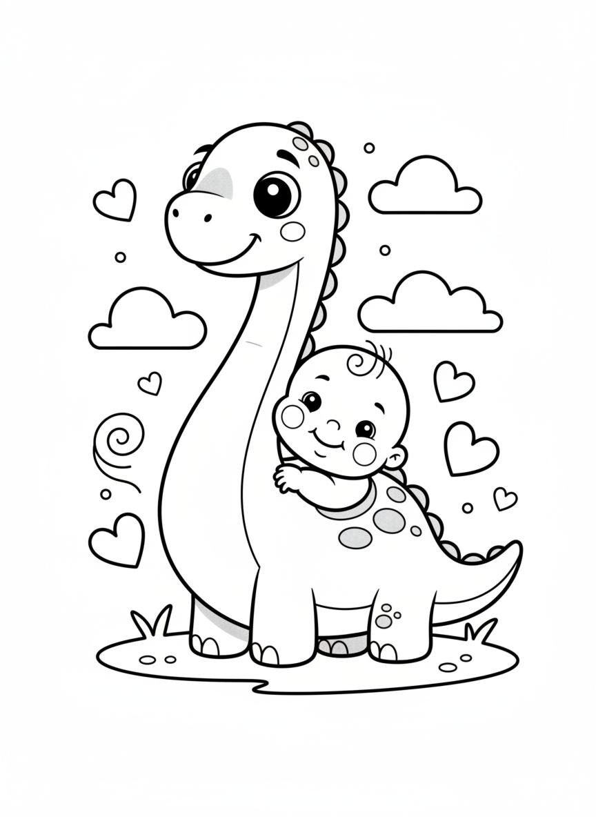 50 Kawaii Dinosaur Coloring Pages for Toddlers, Cute Dinosaurs With ...