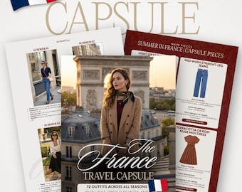 French Fashion Women, French Fashion Style Guide, French Clothing Style — France Travel Capsule Wardrobe PDF 72 Elegant Looks All Seasons