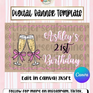 Mall för 21-årsjubileum, rosett | Redigerbar Canvasbanderoll | 35x60 tum DIY-skylt eller bakgrund | Direkt digital nedladdning