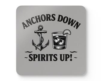 Nautical Cork Coaster Set | Anchor & Whiskey Glass Design | Bar Decor, Coastal Home Accessories