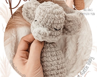 Patrón de sonajero de elefante Peanut / patrón de crochet de mamut / patrón de sonajero de crochet para bebé / patrón de muñeco de elefante con clavija / sonajero de safari
