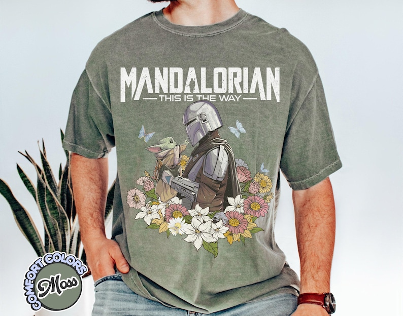 Mandalorian Grogu-tröja, Bab Yoda Comfort Colors-tröja, Star Wars This Is The Way-tröja, Disneyland-familjeresa-tröja, fars dag-present-tröja bild 2
