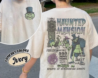 Maglietta Retro The Haunted Mansion con stampa fronte-retro, felpa Disney Spooky Season, Madam Leota fantasmi autostoppisti, maglietta gotica per la famiglia di Halloween