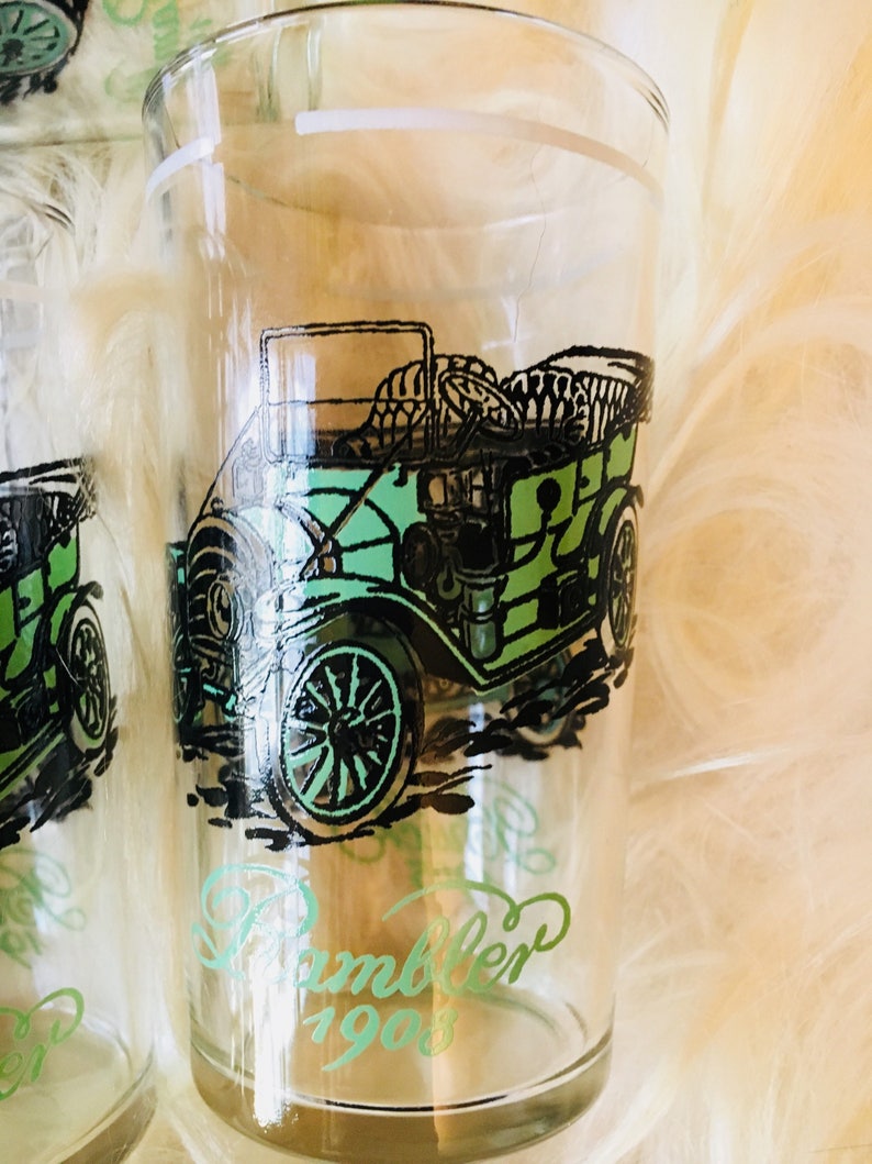 RARE 1905 Buick Retro Juice Glasses 1908 Rambler Mint Green Vintage Glasses Mint Condition