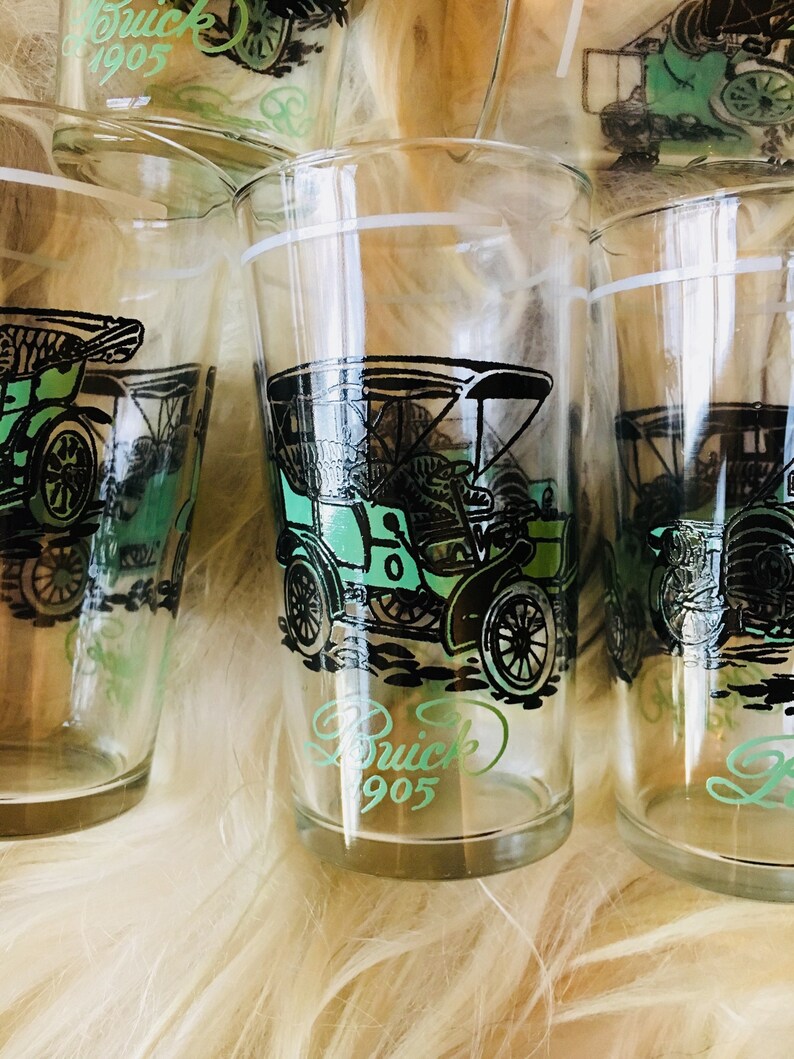 RARE 1905 Buick Retro Juice Glasses 1908 Rambler Mint Green Vintage Glasses Mint Condition