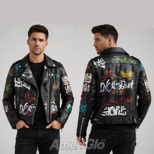 Graffiti Leather Jacket Mens - Etsy