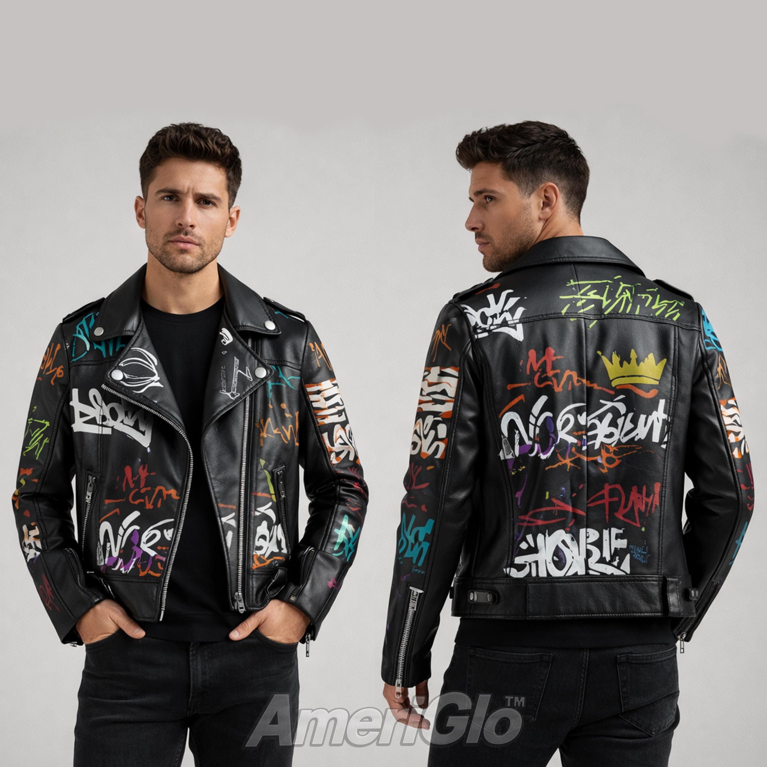 Graffiti Leather Jacket Mens - Etsy