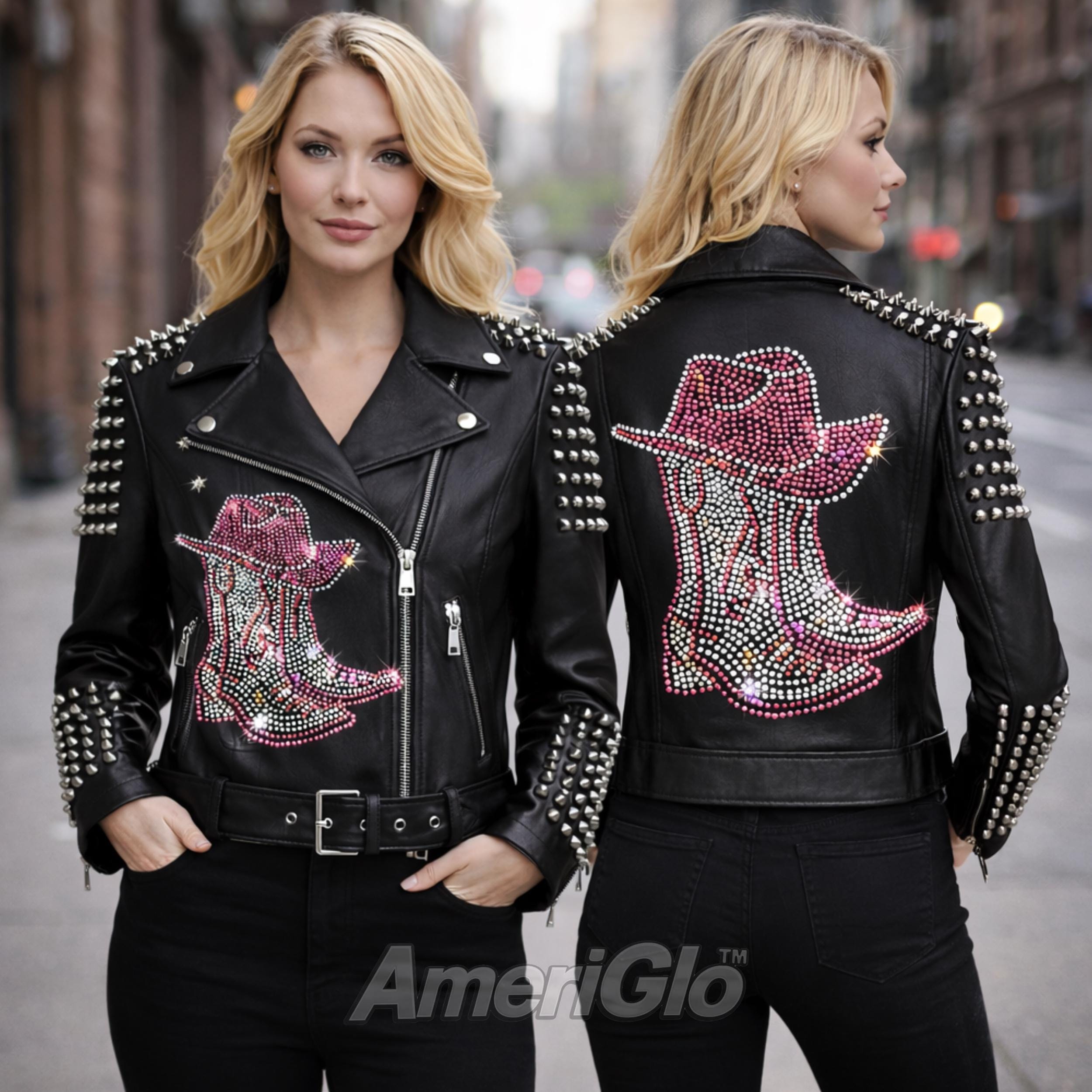 Rhinestone Studded Leather Jacket - Etsy