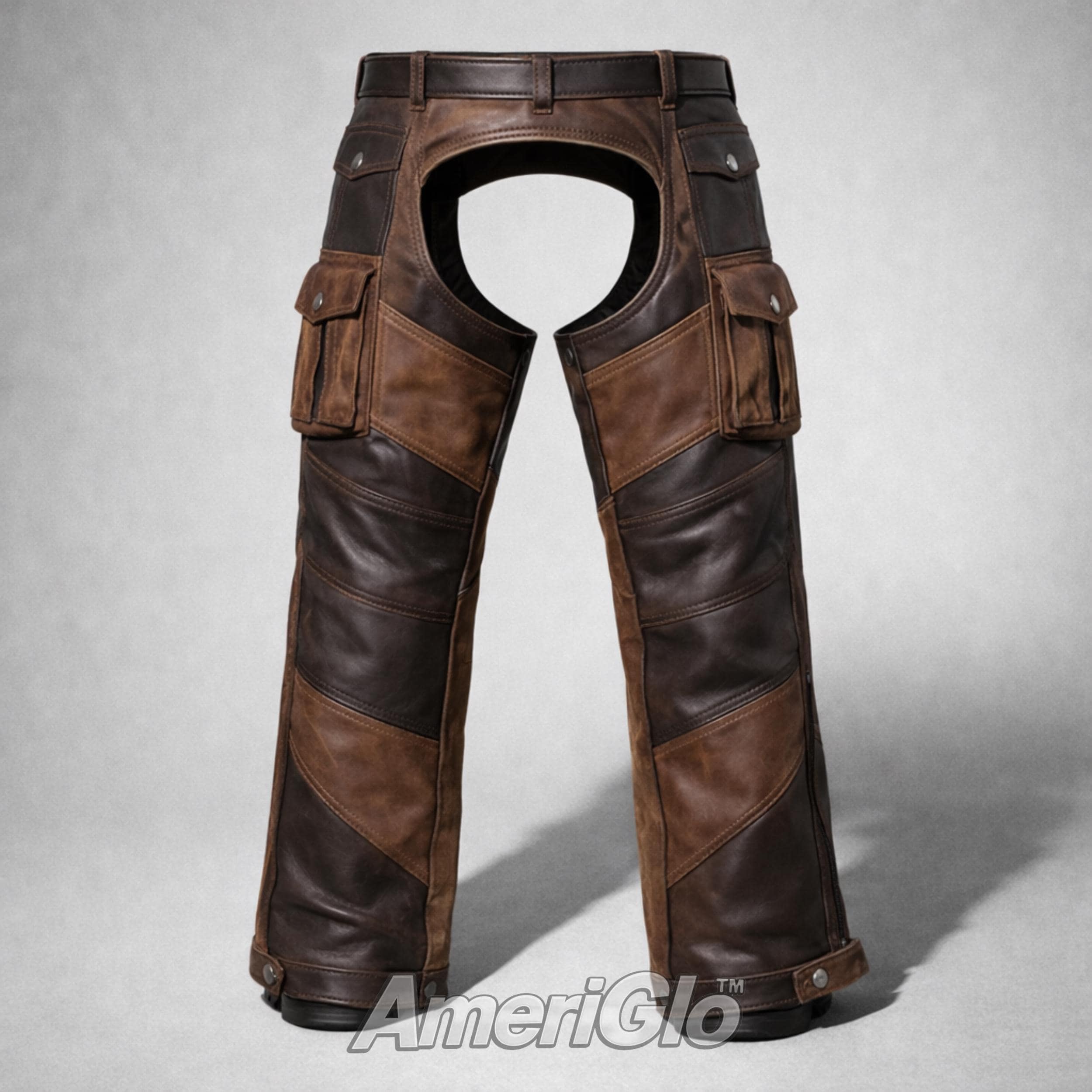 Men's Two-tone Leather Chaps – Cargo Pockets, Biker Motorcycle Western ...