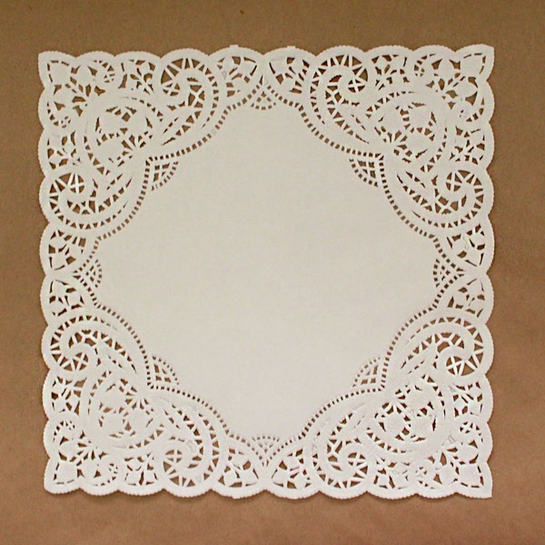 50 Square Paper Doilies - 10 inch, white - envelope ready - lace style