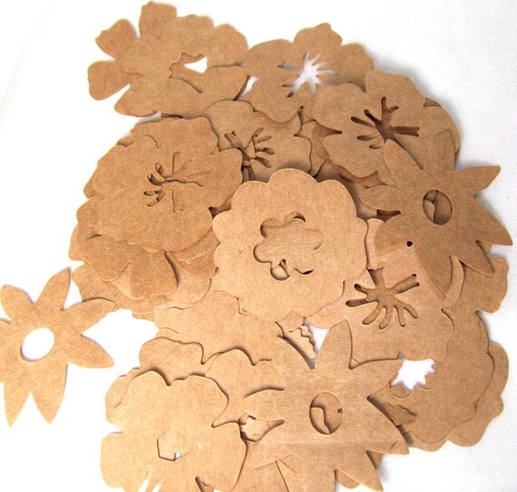 Items similar to 50 Kraft paper flowers in 5 styles around 2 inches