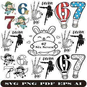 67 SVG Cute Bundle, Six Seven PNG Love Heart Number Design, Kids Shirt Cricut Files, Cute Shirt Graphic for Kids, Digital Download