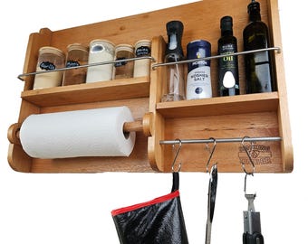 Handmade Cedar BBQ Spice Rack | Kitchen Organizer with Towel Holder | Custom Engraving