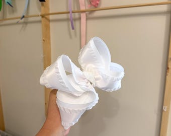 White Ruffle Bow, Baby Girl Hair Accessory