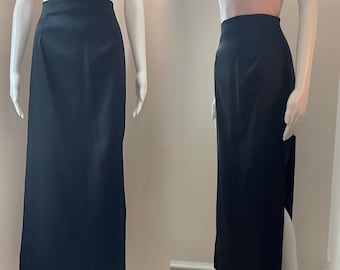 Black Side Slit Satin Midi Skirt 1970's