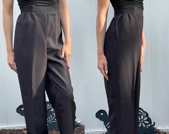 Pinstripe High Waist Trousers 1980's XL Black & White