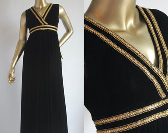 1970's Black Velvet Long Dress XS