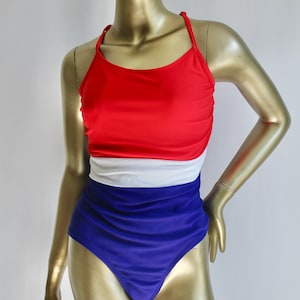 Red White and Blue One Piece Bathing Suit 1980's image 1