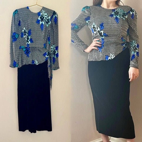 Beautiful 80's Dress with Velvet Skirt Small from Italy