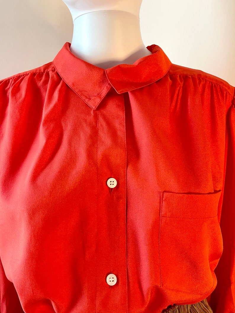 Oversized Red Blouse fits S L 1980's image 2