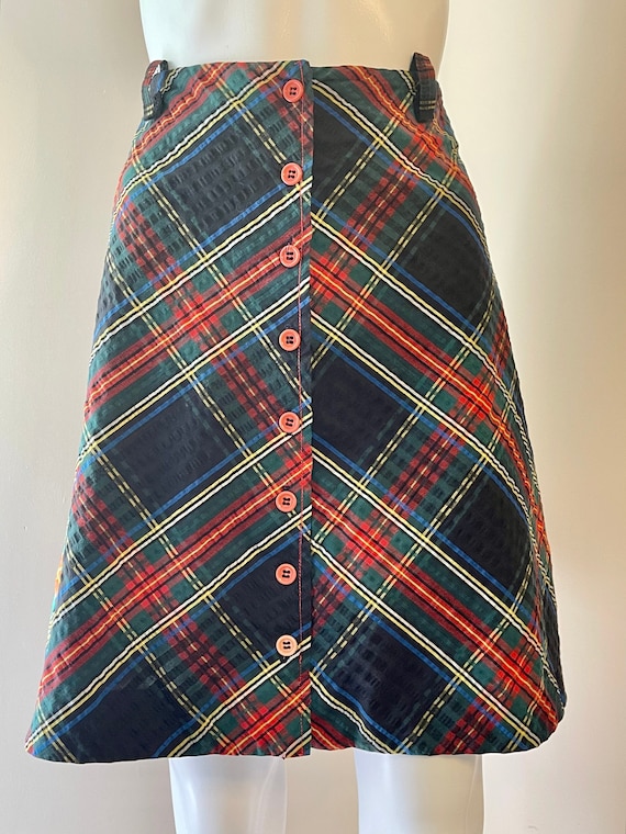 1970's Tartan Plaid Seersucker Skirt Free Shipping - image 1