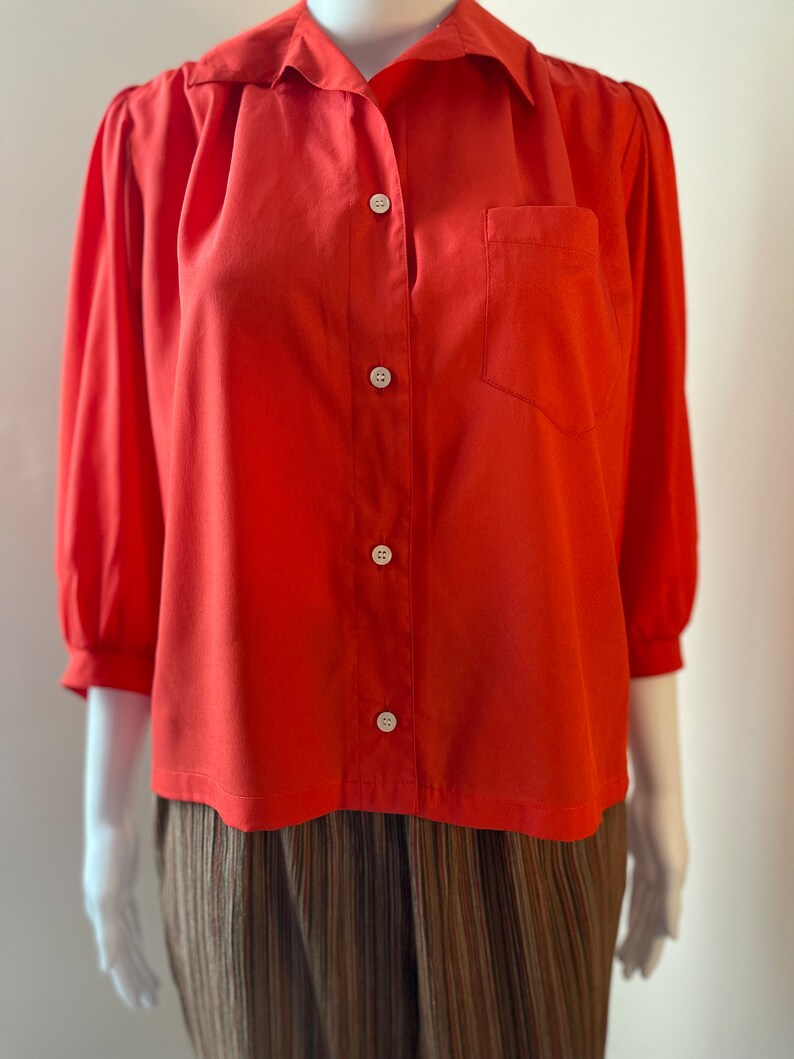Oversized Red Blouse fits S L 1980's image 3