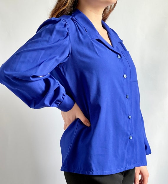 Royal Blue Blouse fits S - M 1980's - image 4