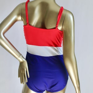 Red White and Blue One Piece Bathing Suit 1980's image 3