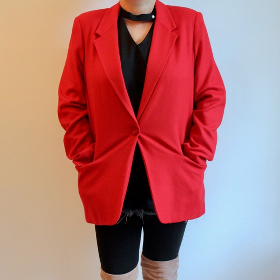 Red Wool 1980's Oversized Blazer size 16 XL