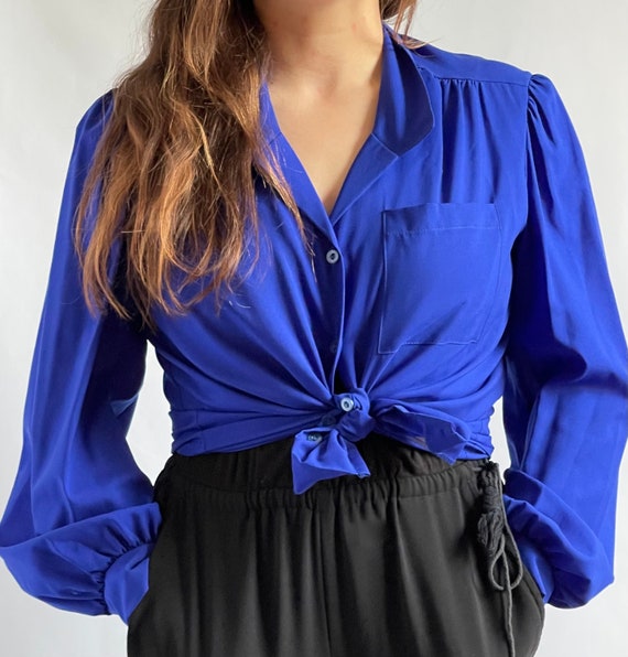 Royal Blue Blouse fits S - M 1980's - image 1