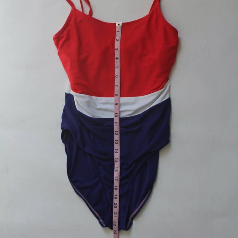 Red White and Blue One Piece Bathing Suit 1980's image 6