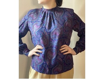 Purple Paisley Blouse 1980's Pendleton M/L