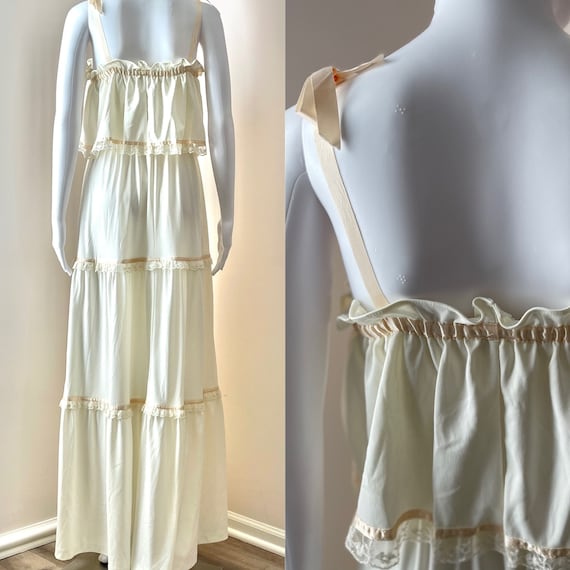 1970's  Boho Prairie Style Dress Ruffled Vicky Va… - image 4