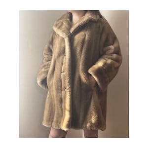A-Line Faux Fur Coat 1960&#39;s Golden Brown M - XL