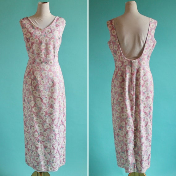 Sleeveless Brocade Scoop Back Summer Dress Pink wi