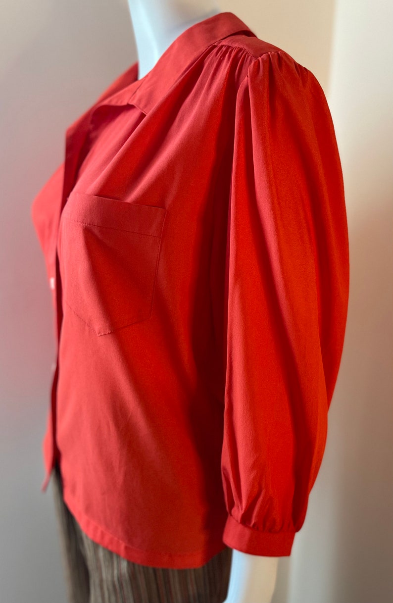 Oversized Red Blouse fits S L 1980's image 7