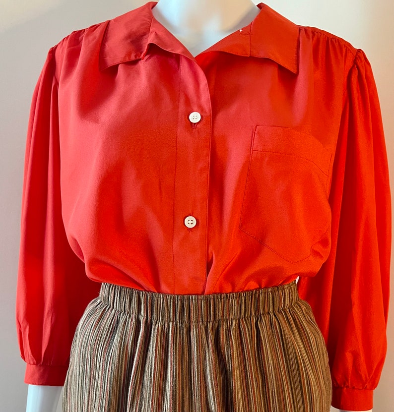 Oversized Red Blouse fits S L 1980's image 1