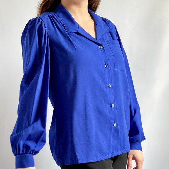 Royal Blue Blouse fits S - M 1980's - image 3